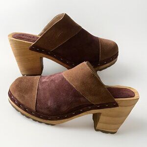 Rag & Co  Patchwork Suede Mule Clogs Size 9.5 Retro Boho 70s